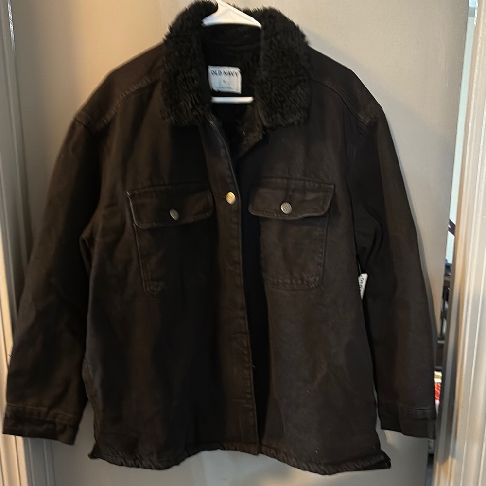 Old Navy black jean Jacket with Sherpa Collar and full Sherpa lining
